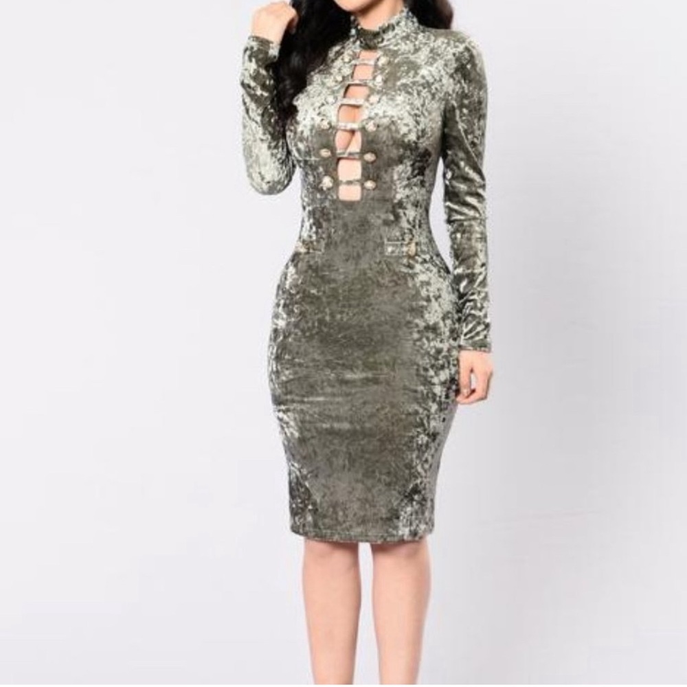 Fashion Nova Brand New Me Velvet Dress In Olive